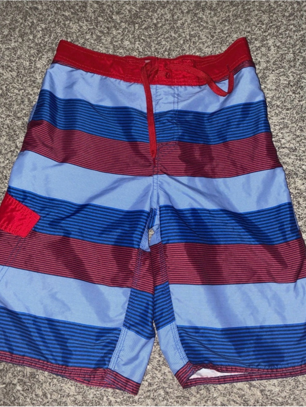 Boys XL Arizona Jean co Blue and Maroon Striped Swim Shorts